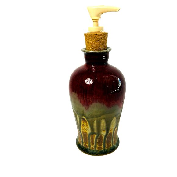 Paul Ray Pottery Drip Glaze Soap Dispenser Signed 8" Pump Studio Seagrove NC - Picture 1 of 7
